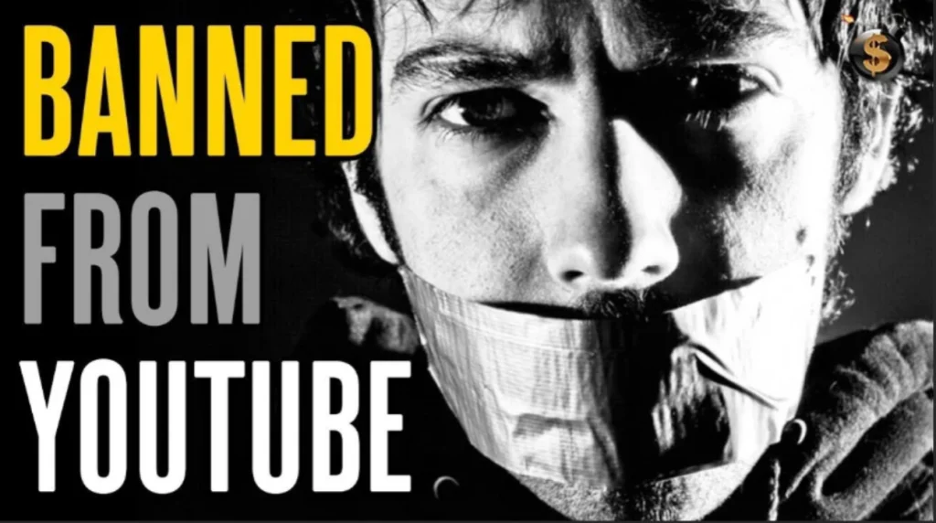 Man with a scowl and duct tape over his mouth. The Words: Banned from Youtube