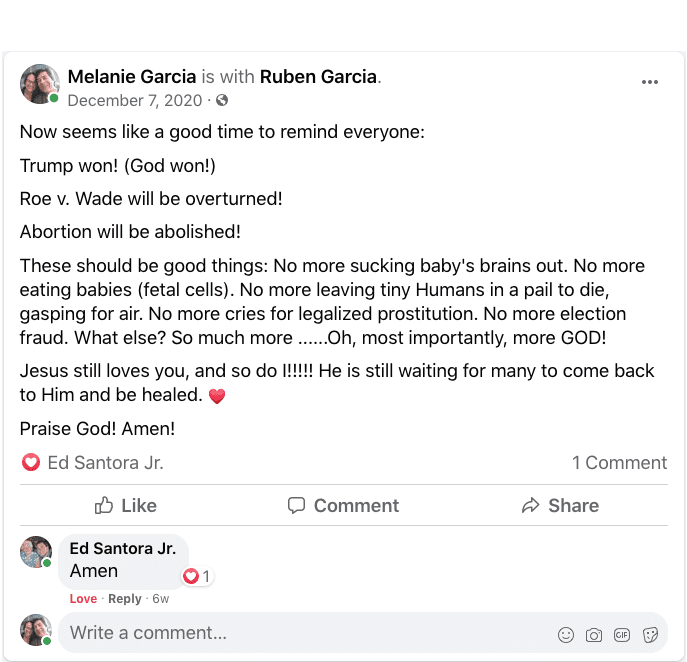 Facebook post from 2020 stating Roe v Wade will be overturned.