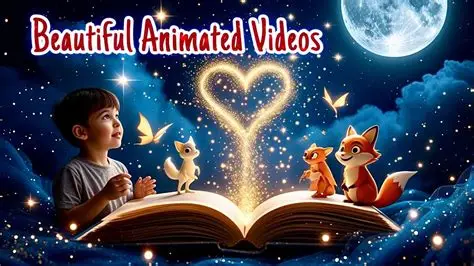 An open book with light coming out of it and forming a heart over it. A little boy and some small animals look on