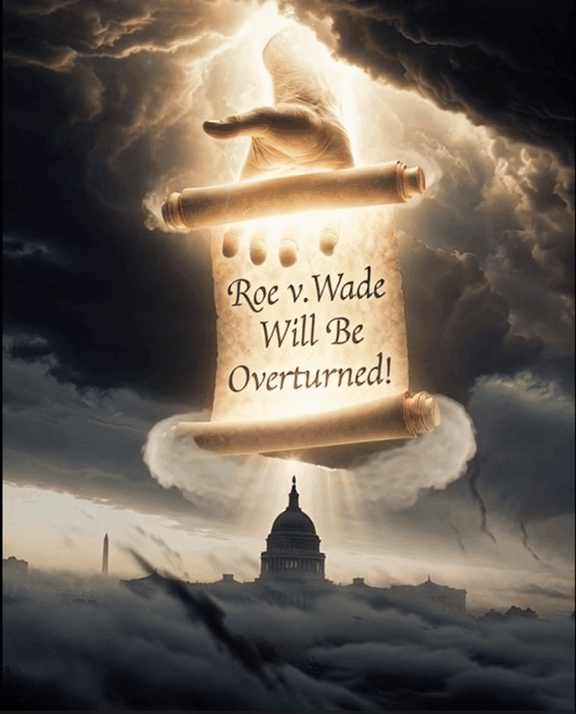 Open scroll over the Capitol Building that says: Roe v Wade will be overturned.